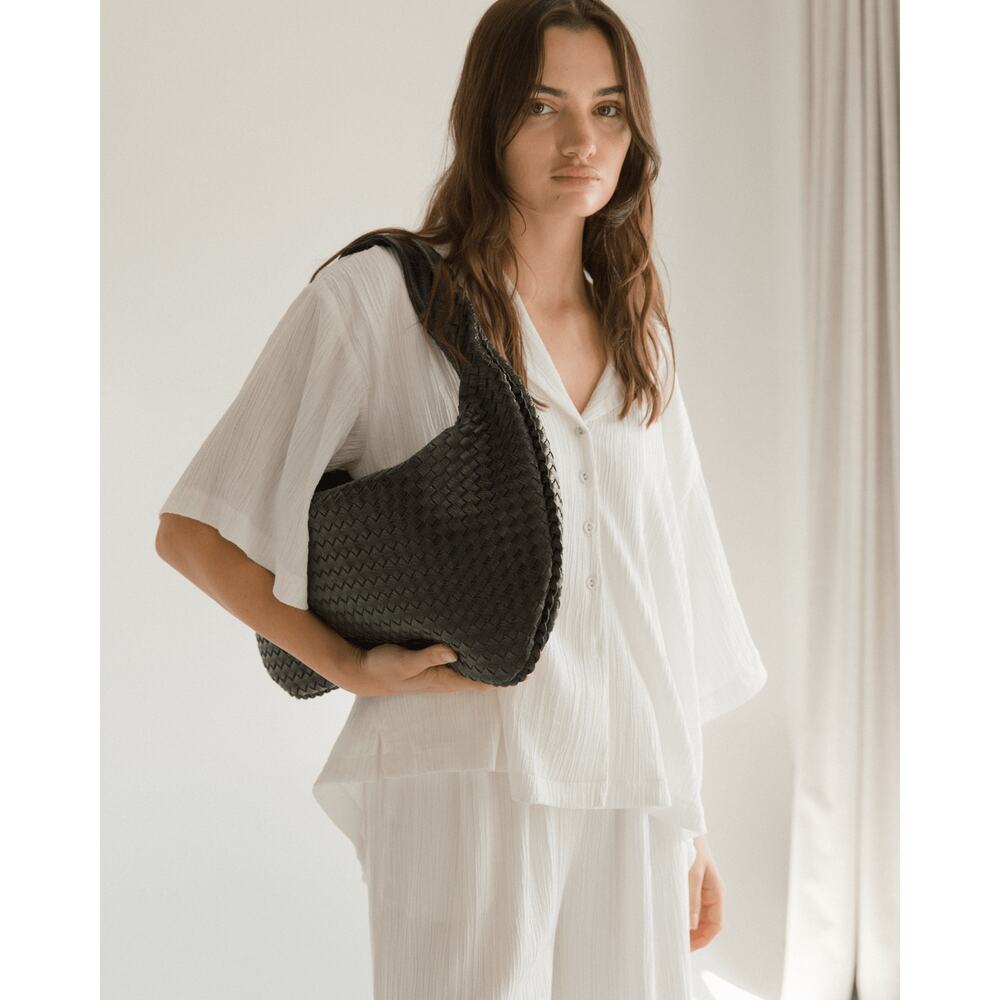 Lullaby Club Shoulder Hobo Bag Black Vegan Leather Bordeaux Braided Woven